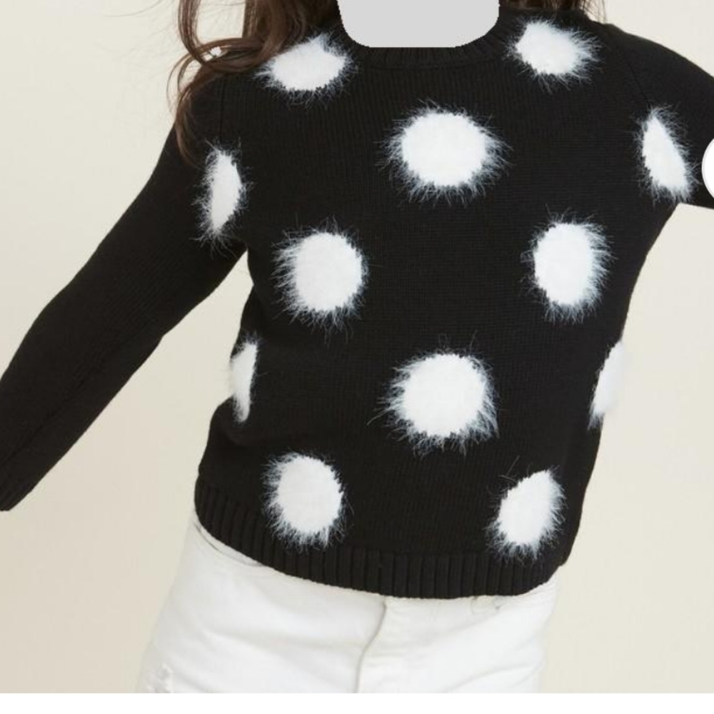 OLD NAVY baby/toddler fuzzy white  Polka Dot black crew neck knit sweater long s